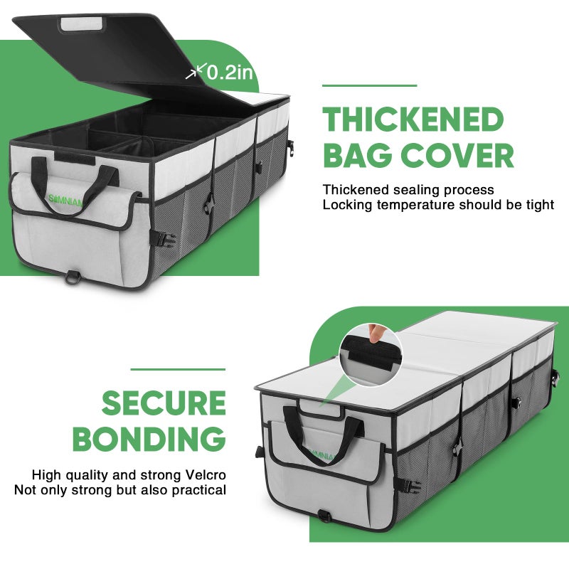 Simniam Car Trunk Organizer with Insulated Grocery Bag- 110L High Capacity Car Storage Box, with 4 Compartments, Reflective Strip, Cover, for Auto, SUV, Truck, Minivan - Image 5
